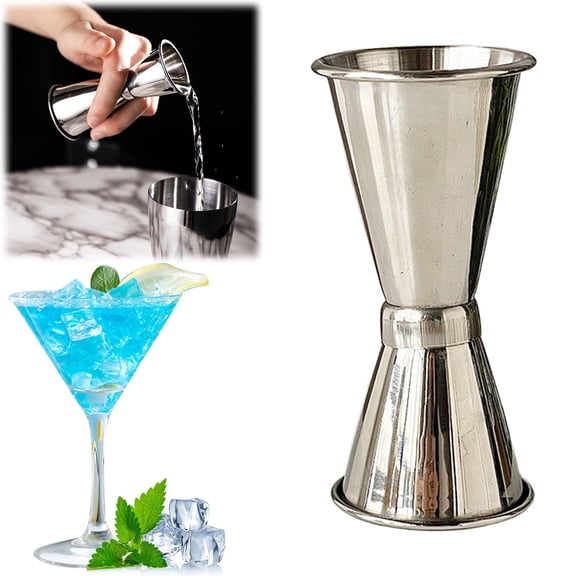Bartending Jigger B, Souew 9x3 Stainless Steel Double Ended Rolled Edge Measuring Cup, Spring Cocktail Tool for Home Bar & Daily Drink Making, Precise Ounce & ML