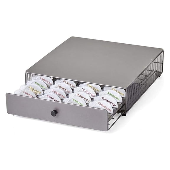 Bartesian Capsule Holder - 36 Pod Drawer Organizer, Silver Countertop Storage