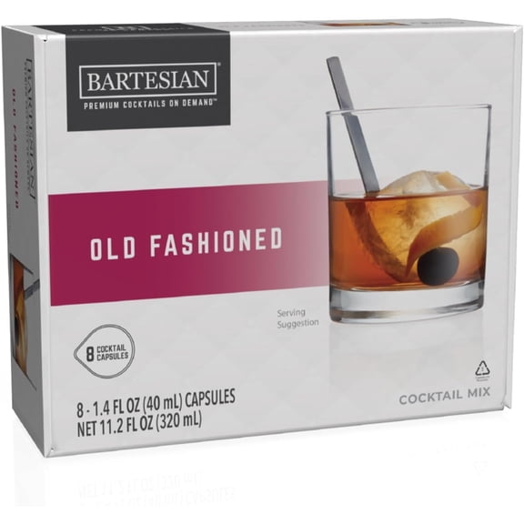 Bartesian Old Fashioned Cocktail Mix - Whiskey Cocktail Ingredients - Bartesian Cocktail Capsules - Non-Alcoholic Cocktail Mix - Set of 8 Capsules