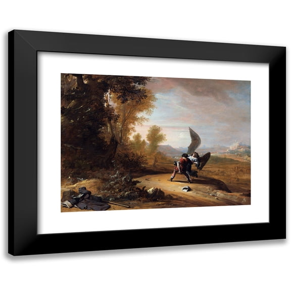 Bartholomeus Breenbergh 14x11 Black Modern Framed Museum Art Print Titled - Jacob Wrestling with the Angel (1639)