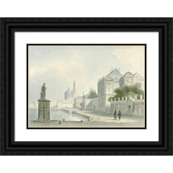 Bartholomeus Johannes van Hove 24x18 Black Ornate Framed Double Matted Museum Art Print Titled: Italian Cityscape (1800 - 1880)