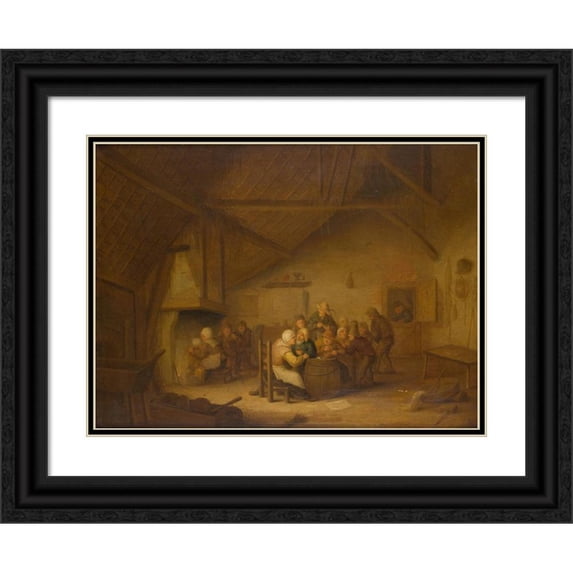 Bartholomeus Molenaer 14x11 Black Ornate Wood Framed Double Matted Museum Art Print Titled: Peasants in the Tavern