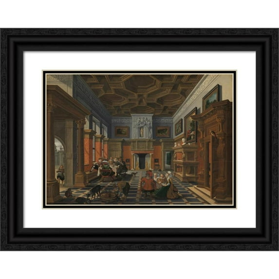 Bartholomeus van Bassen 18x14 Black Ornate Wood Framed Double Matted Museum Art Print Titled - Interior with a Company (1622 - 1624)