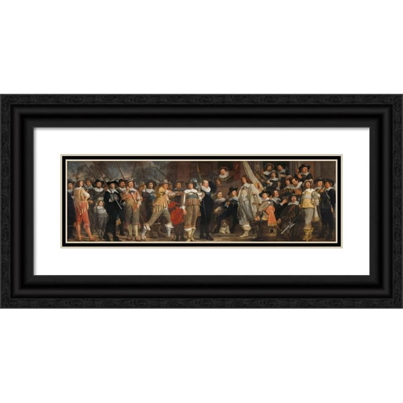 Bartholomeus van der Helst 24x10 Black Ornate Framed Double Matted Museum Art Print Titled: Militia Company of District VIII Under the Command of Captain Roelof Bicker (C. 1640 - C