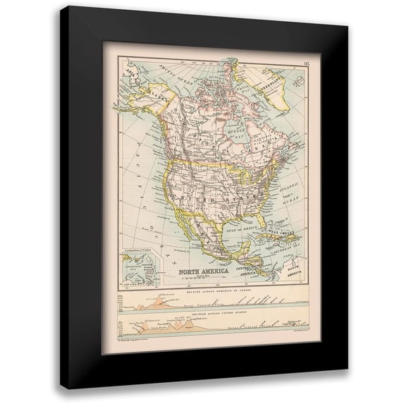 Bartholomew 11x14 Black Modern Framed Museum Art Print Titled - North America United States Mexico Canada