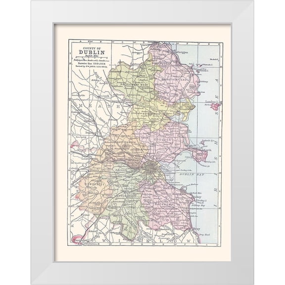 Bartholomew 11x14 White Modern Wood Framed Museum Art Print Titled - Dublin County Ireland - Bartholomew 1882