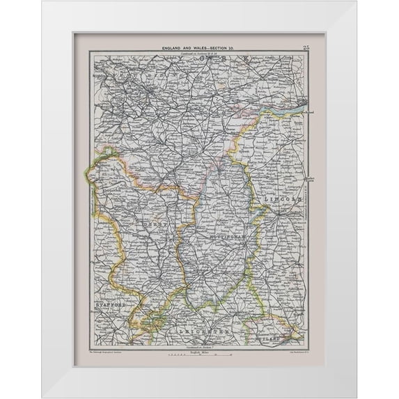 Bartholomew 12x14 White Modern Wood Framed Museum Art Print Titled - East Midlands England - Bartholomew 1892
