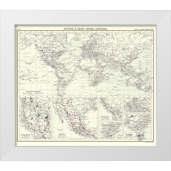 Bartholomew 13x12 White Modern Wood Framed Museum Art Print Titled - Global Silver Lead Mining Countries