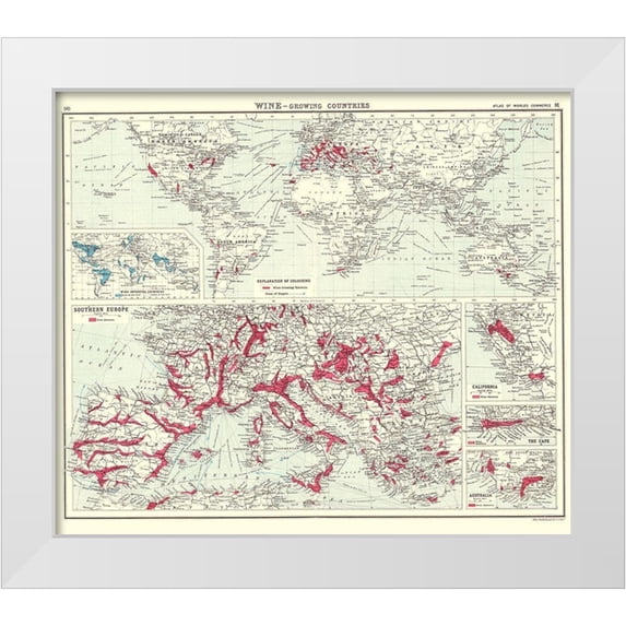Bartholomew 13x12 White Modern Wood Framed Museum Art Print Titled - Global Wine Growing Countries - Bartholomew 1907