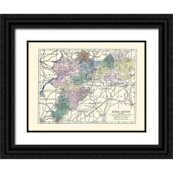 Bartholomew 14x12 Black Ornate Wood Framed with Double Matting Museum Art Print Titled - Kings County Ireland - Bartholomew 1882