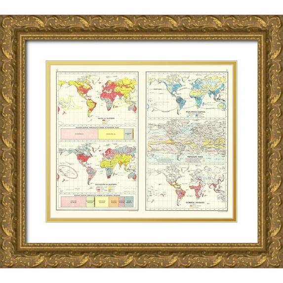 Bartholomew 14x12 Gold Ornate Wood Framed with Double Matting Museum Art Print Titled - Global Race Religion Rainfall Winds Disease