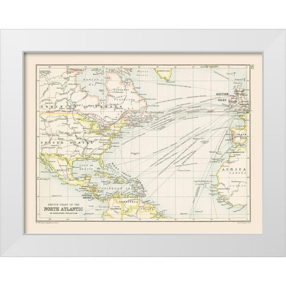 Bartholomew 14x12 White Modern Wood Framed Museum Art Print Titled - North Atlantic Chart - Bartholomew 1892