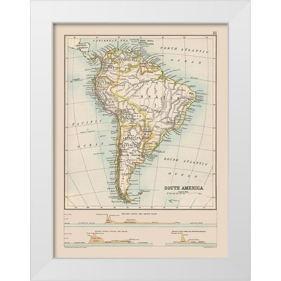 Bartholomew 14x18 White Modern Wood Framed Museum Art Print Titled - Elevation South America - Bartholomew 1892