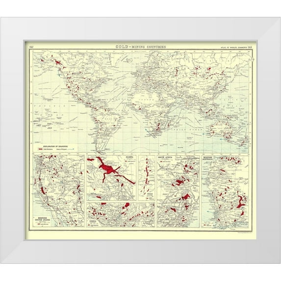 Bartholomew 17x15 White Modern Wood Framed Museum Art Print Titled - Global Gold Mining Countries - Bartholomew 1907