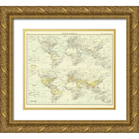 Bartholomew 23x20 Gold Ornate Wood Framed with Double Matting Museum Art Print Titled - Global Opium Drugs - Bartholomew 1907