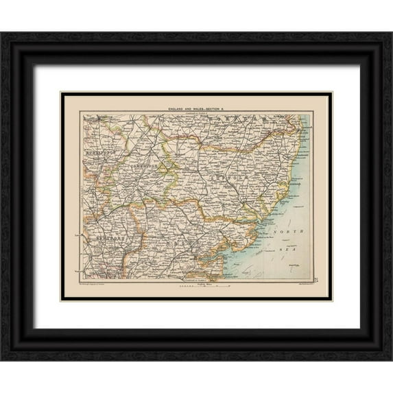 Bartholomew 24x19 Black Ornate Wood Framed with Double Matting Museum Art Print Titled - Southern England - Bartholomew 1892