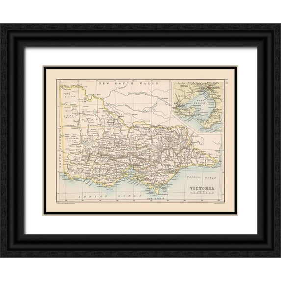 Bartholomew 24x19 Black Ornate Wood Framed with Double Matting Museum Art Print Titled - Victoria State Australia - Bartholomew 1892