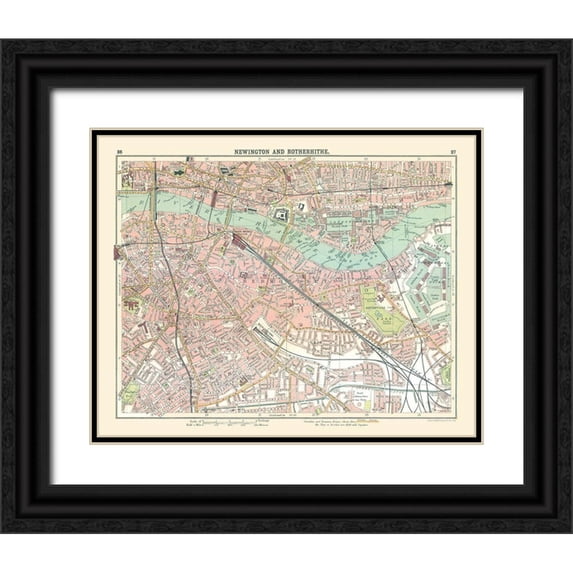 Bartholomew 24x20 Black Ornate Wood Framed with Double Matting Museum Art Print Titled - Newington Rotherhithe London UK - Bartholomew 1921