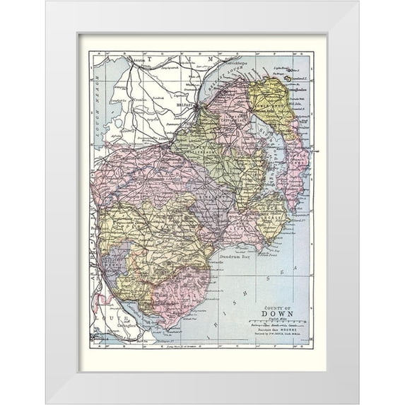 Bartholomew 25x32 White Modern Wood Framed Museum Art Print Titled - Down County Ireland - Bartholomew 1882