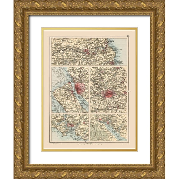 Bartholomew 26x32 Gold Ornate Wood Framed with Double Matting Museum Art Print Titled - Major Cities United Kingdom - Bartholomew 1892