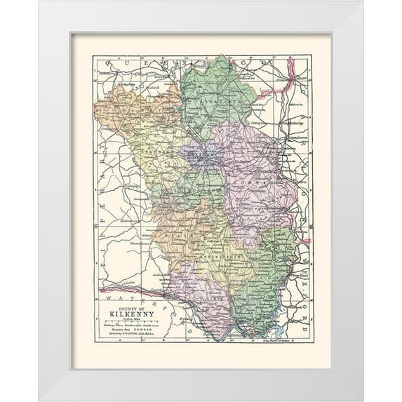 Bartholomew 26x32 White Modern Wood Framed Museum Art Print Titled - Kilkenny County Ireland - Bartholomew 1882