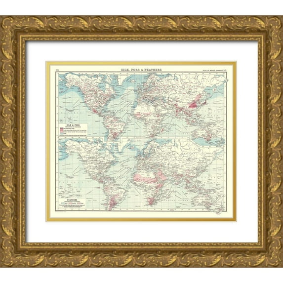 Bartholomew 30x26 Gold Ornate Wood Framed with Double Matting Museum Art Print Titled - Global Silk Furs Feathers - Bartholomew 1907
