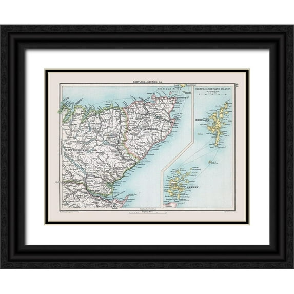 Bartholomew 32x25 Black Ornate Wood Framed with Double Matting Museum Art Print Titled - Northern Scotland - Bartholomew 1892