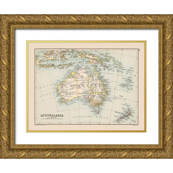 Bartholomew 32x25 Gold Ornate Wood Framed with Double Matting Museum Art Print Titled - Australasia - Bartholomew 1892