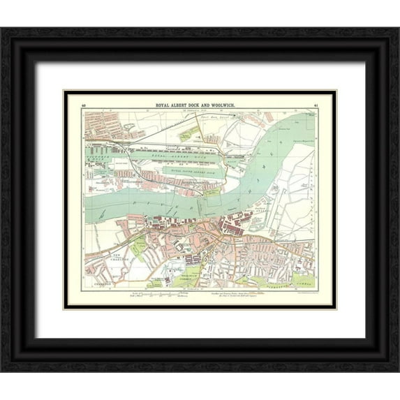 Bartholomew 32x26 Black Ornate Wood Framed with Double Matting Museum Art Print Titled - Royal Albert Dock Woolwich London UK
