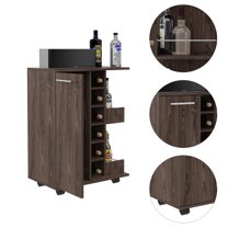 Bartlet 2-Shelf 6-Bottle Bar Cart with Division Dark Walnut,Brown Particle Board Furniture Dining Kitchen Islands Carts