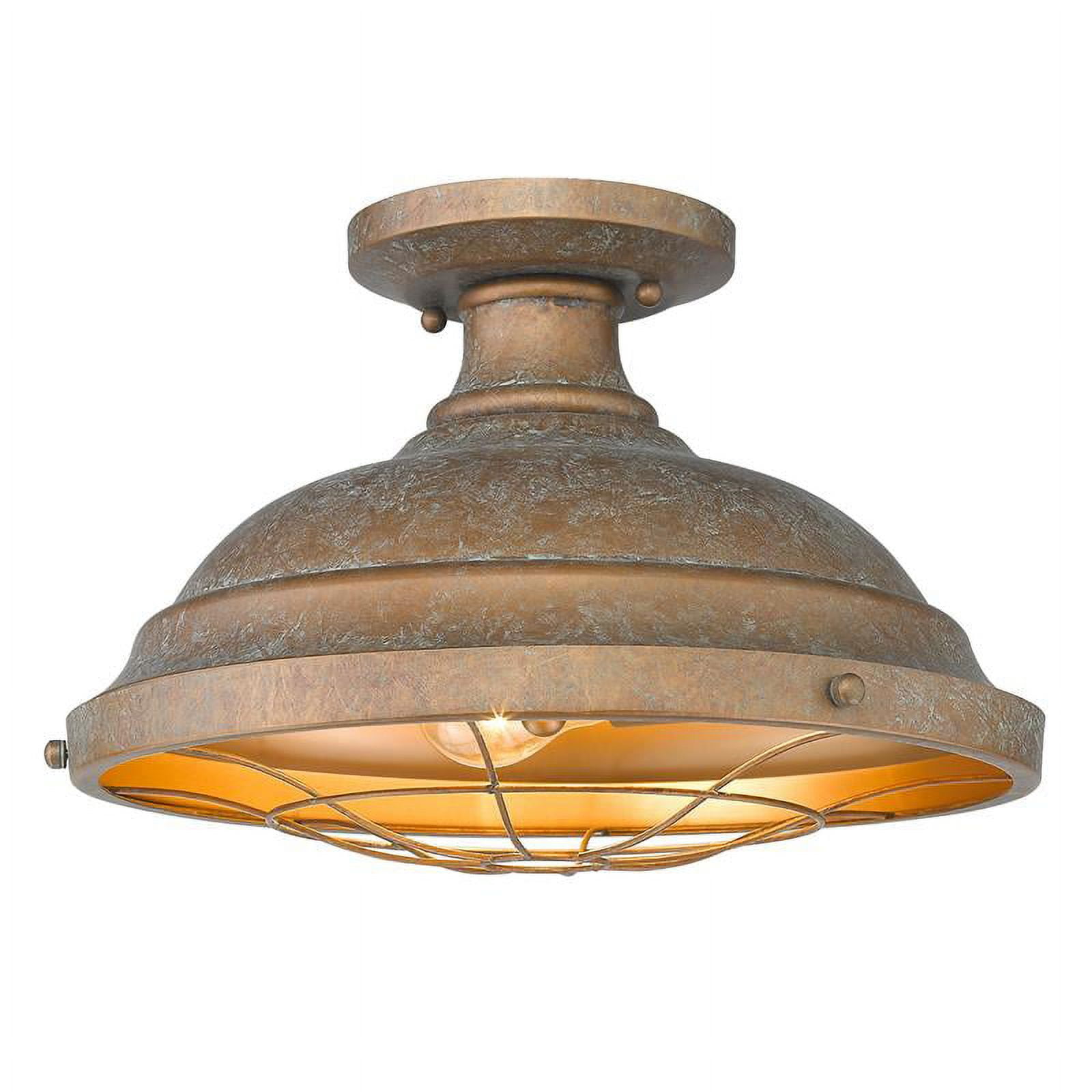 Copper Patina Industrial Semi-Flush Mount Light with Glass Diffuser