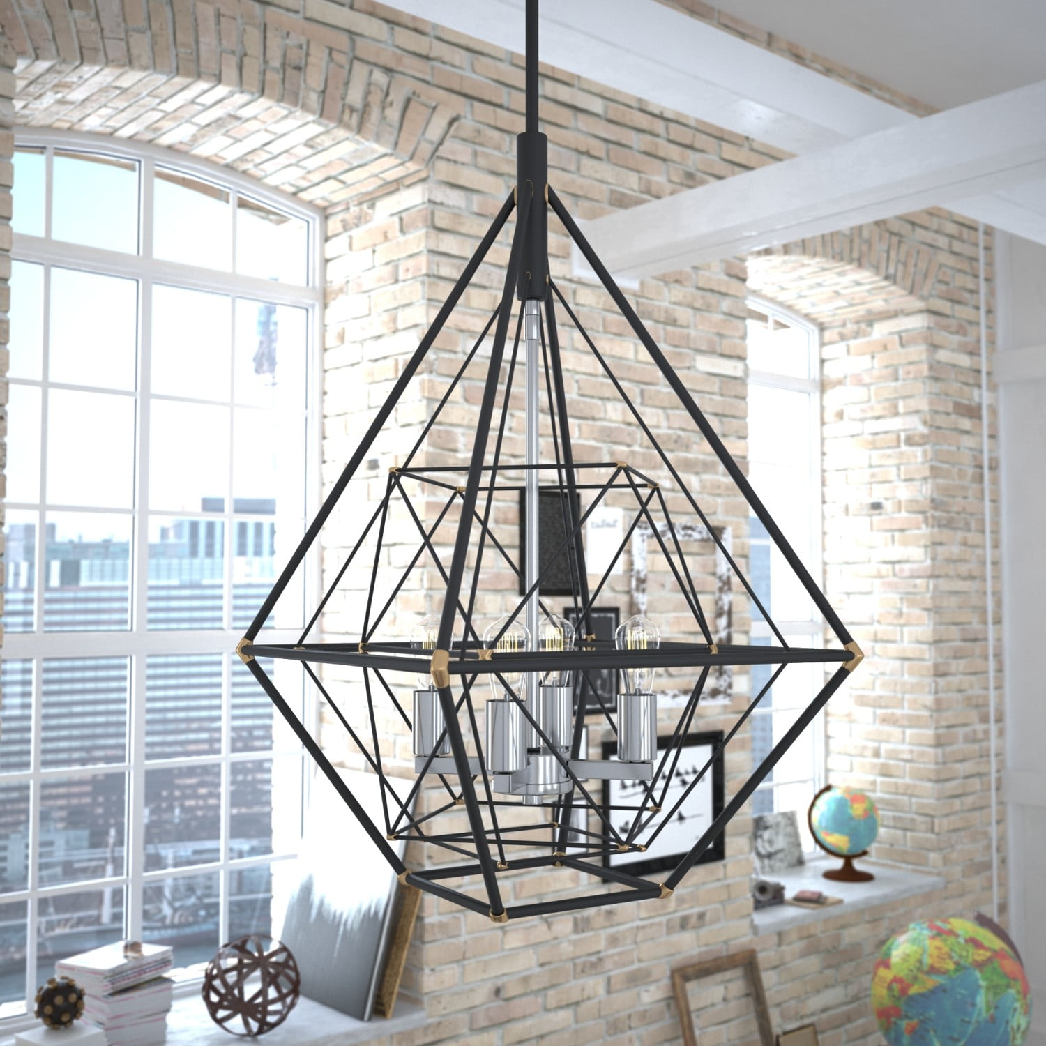Bartlett 24" Geometric Industrial Pendant in Bronze and Satin Nickel