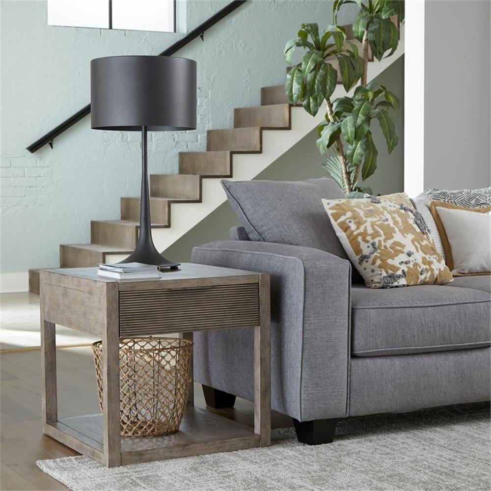Beige and Gray Rectangular Wood End Table with Storage