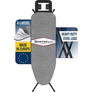 Bartnelli Classic Adjustable Ironing Board with 4-Layer Cover and Pad, Stable Steel Frame, Foldable Black Gray Iron Table