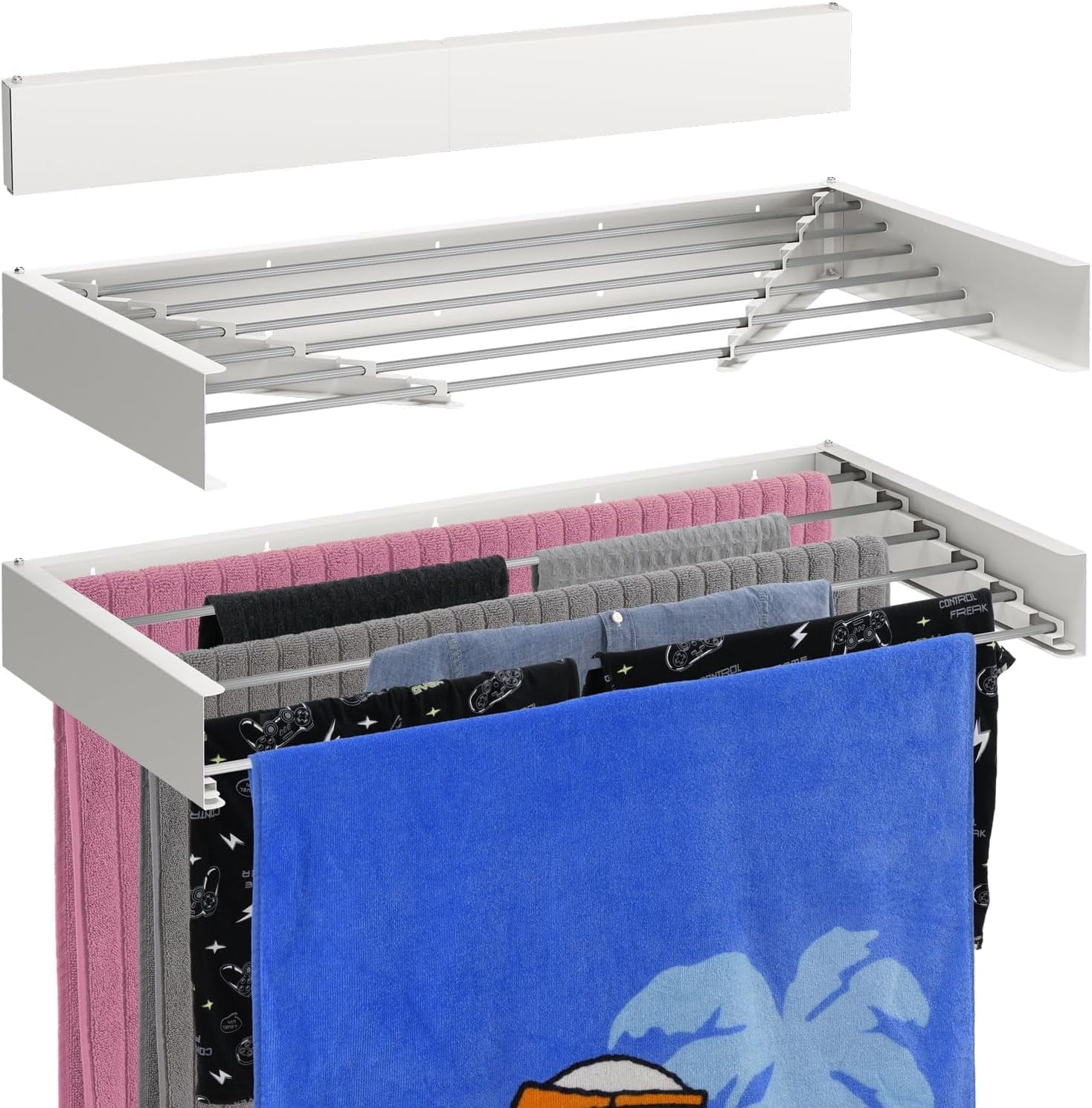 Bartnelli Wall Mounted Drying Rack 40 Foldable, Clothes Dryer Rack, White, Drying Rack, Clothes Dryer Rack
