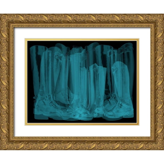 Bartola 18x15 Gold Ornate Wood Framed with Double Matting Museum Art Print Titled - Polo Boots Blue