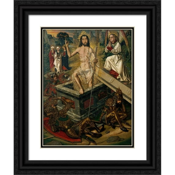 Bartolomé Bermejo 15x18 Black Ornate Wood Framed Double Matted Museum Art Print Titled - Resurrection (circa 1475)
