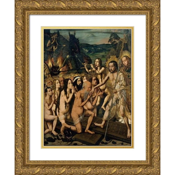 Bartolomé Bermejo 15x18 Gold Ornate Wood Frame and Double Matted Museum Art Print Titled - Descent of Christ into Limbo (circa 1475)