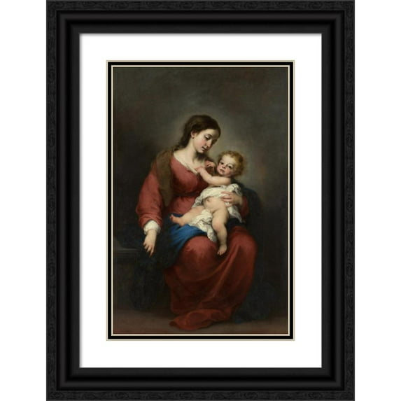 Bartolomé Estebán Murillo 13x18 Black Ornate Wood Framed Double Matted Museum Art Print Titled - Virgin and Child (1670s)