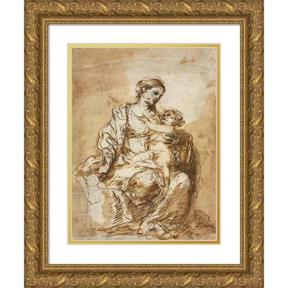 Bartolomé Estebán Murillo 14x18 Gold Ornate Wood Frame and Double Matted Museum Art Print Titled - Madonna Nursing the Christ Child (C. 1670-72)