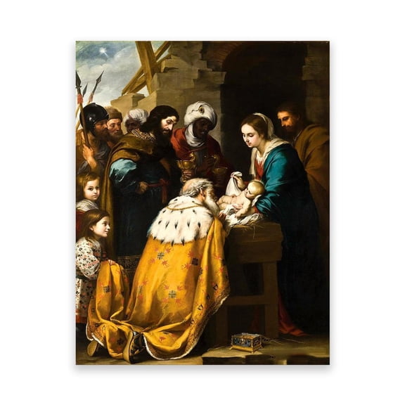 Bartolomé Esteban Murillo Poster and Print on Canvas- Adoration- Famous Reproduction Painting- Religion Wall Art Pictures for Living Room Decor