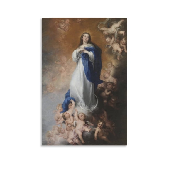 Bartolomé Esteban Murillo 《The Immaculate Conception of Los Venerables》 Wall Art Poster Canvas Home Decorative 08x12inch(20x30cm)