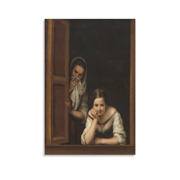 Bartolomé Esteban Murillo 《Two Women at A Window》 Wall Art Poster Poster Decorative Painting Canvas Wall Art Living Room Posters Bedroom Painting 16x24inch(40x60cm)