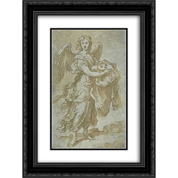 Bartolome Esteban Murillo 2x Matted 18x24 Black Ornate Framed Art Print 'Angel holding the tunic and dice'