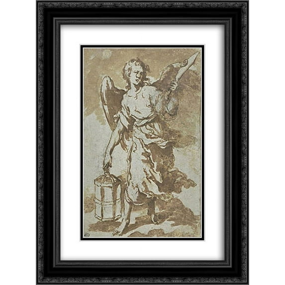 Bartolome Esteban Murillo 2x Matted 20x24 Black Ornate Framed Art Print 'Angel holding the lantern and the sword that was used to cut the ear of Malchus'