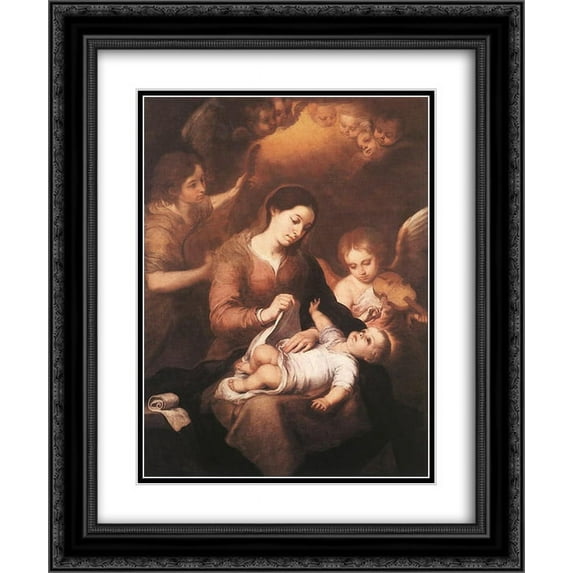 Bartolome Esteban Murillo 2x Matted 20x24 Black Ornate Framed Art Print 'Mary and Child with Angels Playing Music'