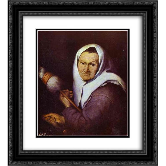 Bartolome Esteban Murillo 2x Matted 20x24 Black Ornate Framed Art Print 'Old Woman with Distaff'
