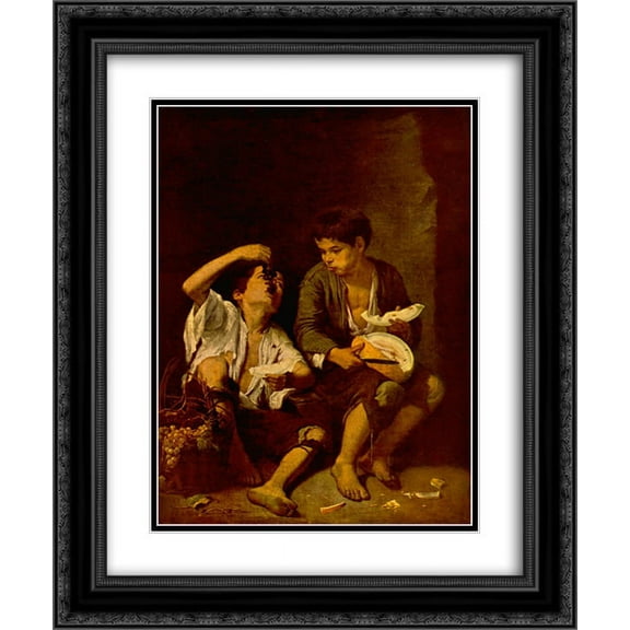 Bartolome Esteban Murillo 2x Matted 20x24 Black Ornate Framed Art Print 'Two Children Eating a Melon and Grapes'