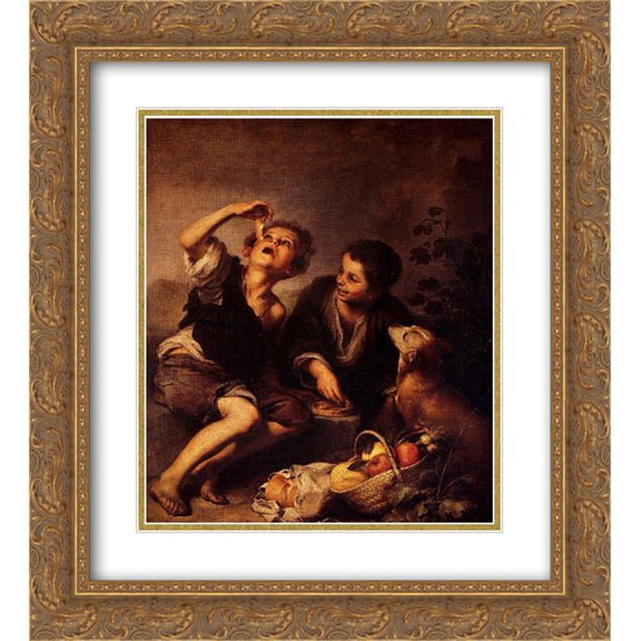Bartolome Esteban Murillo 2x Matted 20x24 Gold Ornate Framed Art Print 'Children Eating a Pie'