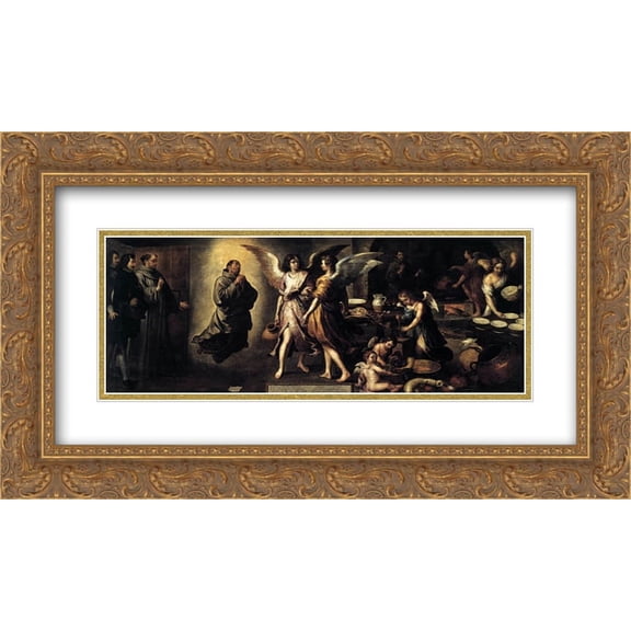 Bartolome Esteban Murillo 2x Matted 24x14 Gold Ornate Framed Art Print 'The Angels' Kitchen'